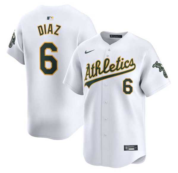 Mens Oakland Athletics #6 Jordan Diaz White Home Limited Stitched Jersey Dzhi->oakland athletics->MLB Jersey